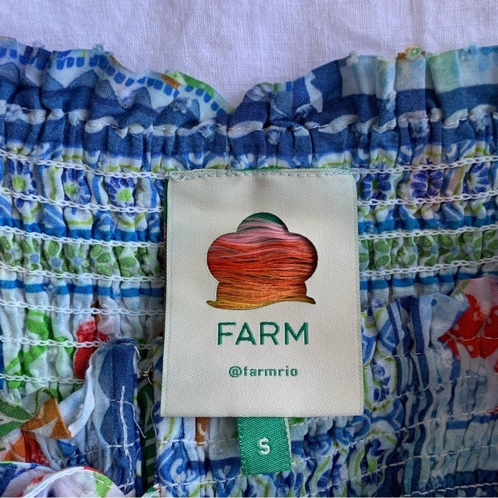 Farm Rio Tropical Tiles Cotton Square Neck Smocked Tiered A Line Maxi Dress - Picture 9 of 12